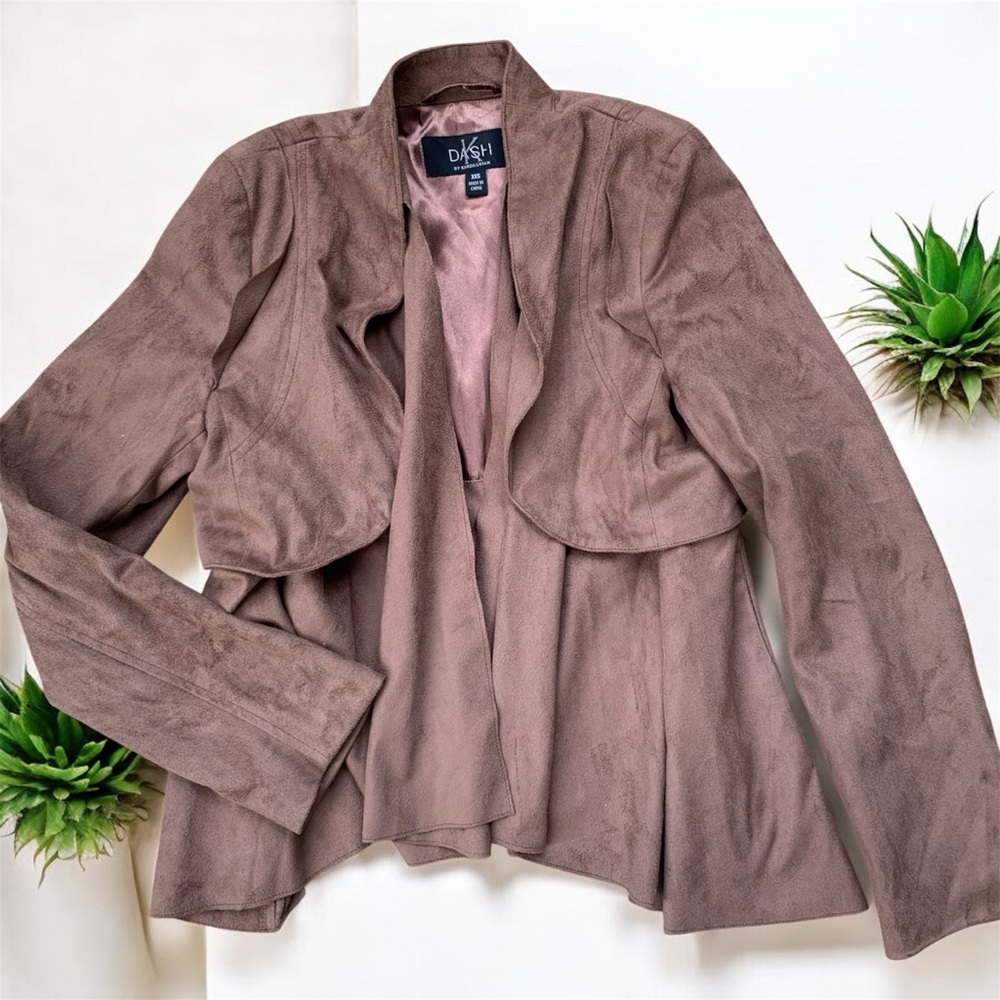 Dash by Kardashian Brown Blazer Relaxed Suede-Like Jacket XXS